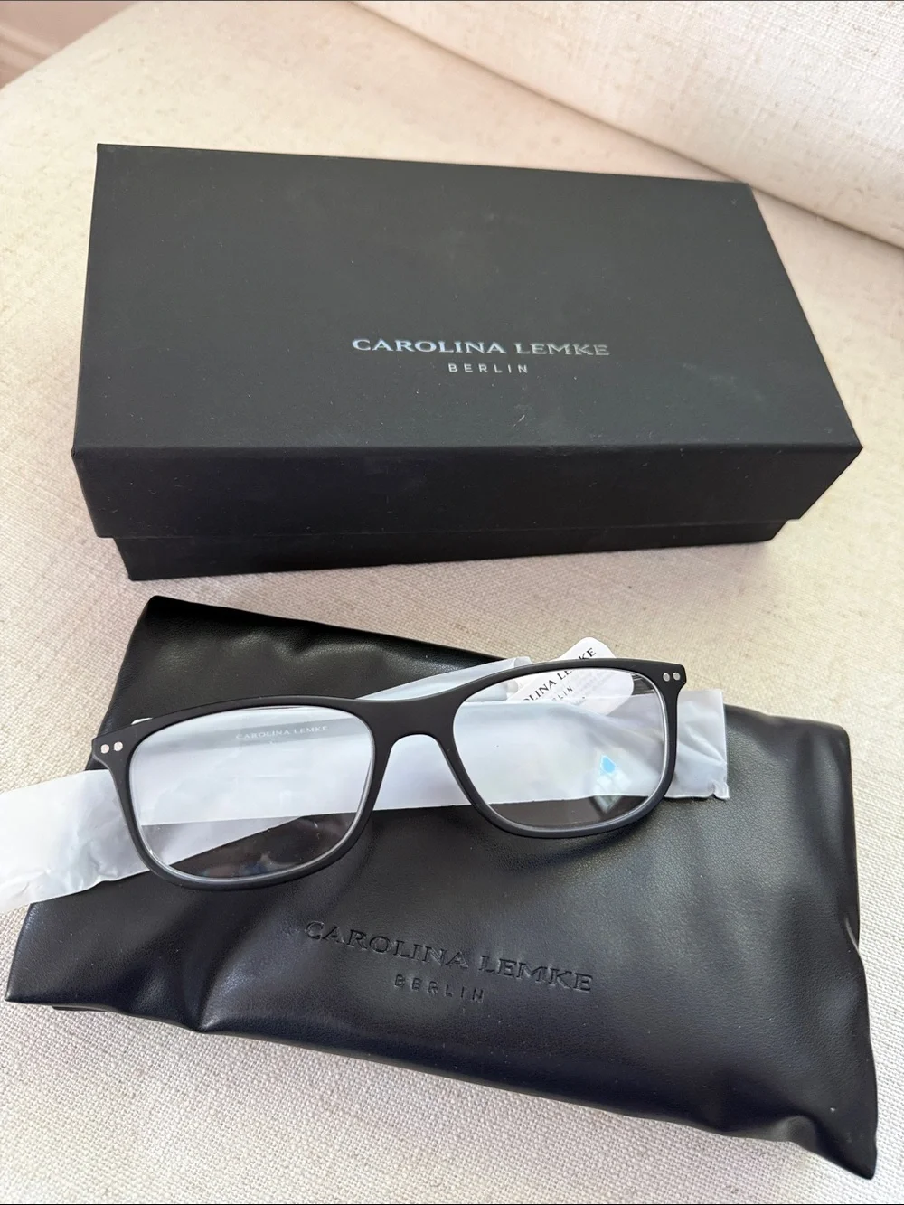 New in box Carolina Lemke Berlin Black Eyeglasses with Case